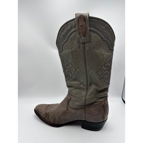Montana Vtg Mens Ostrich Leather Western Cowboy Boots Sz 8.5 EE Gray Brown main image 3